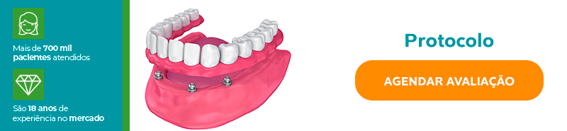 Foto em 3D de um Protocolo Dentário nas cores vermelha e branca